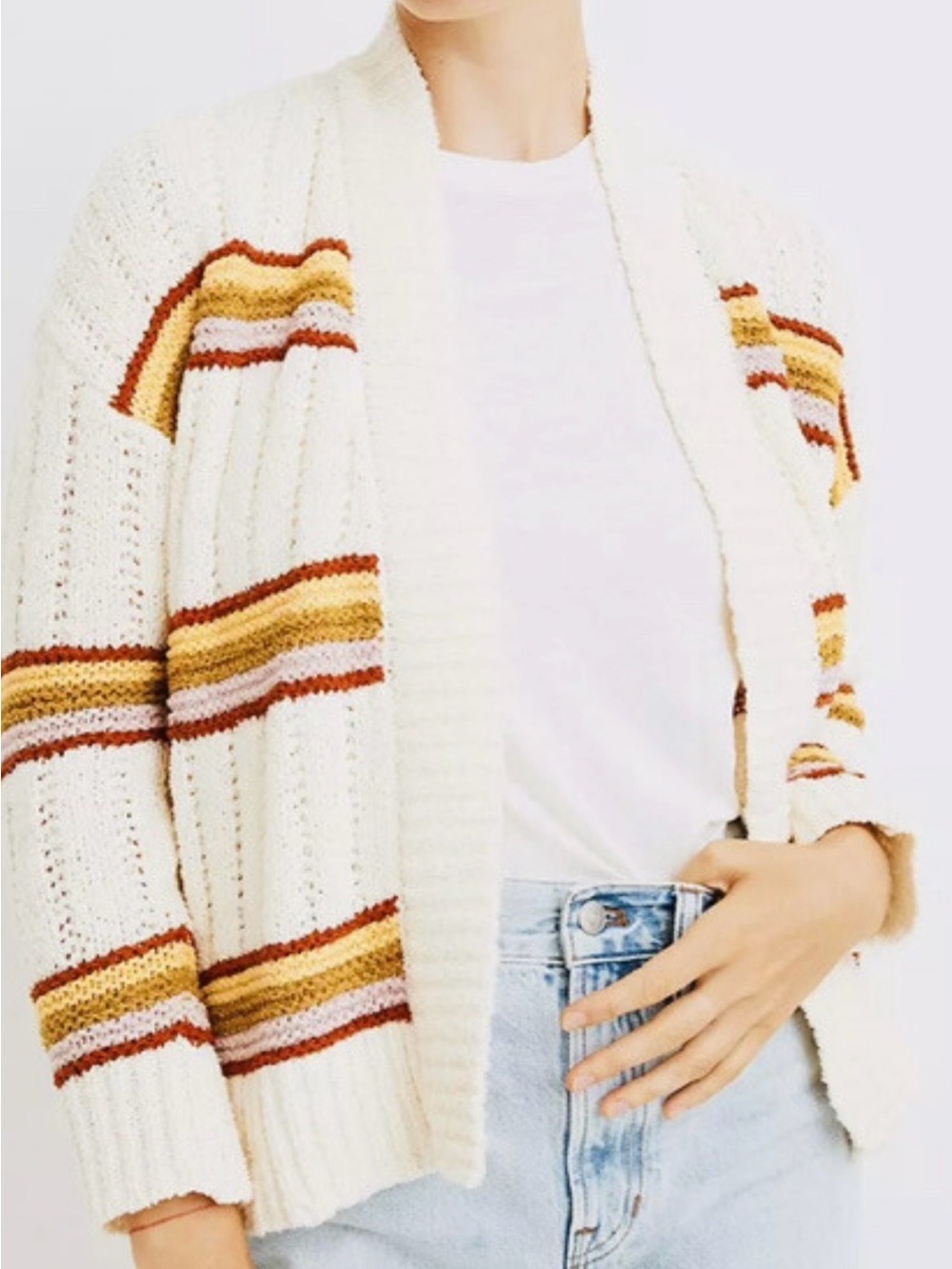 Madewell Cream Cardigan with Rust and Mustard Stripes